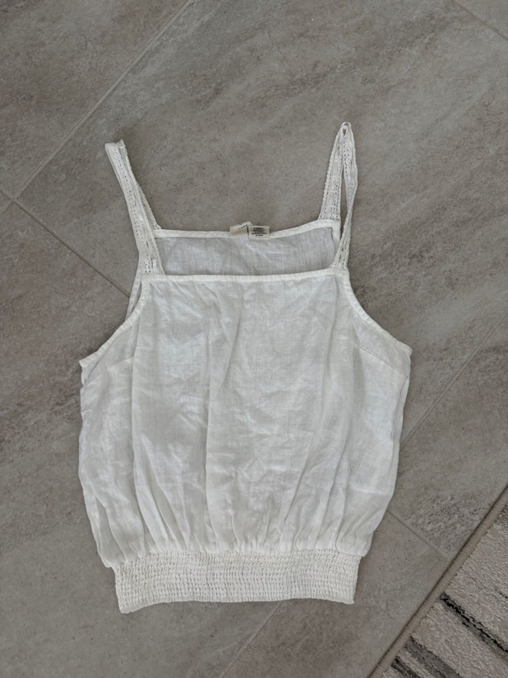Joie White Linen-Blend Cropped Camisole with Smocked Hem